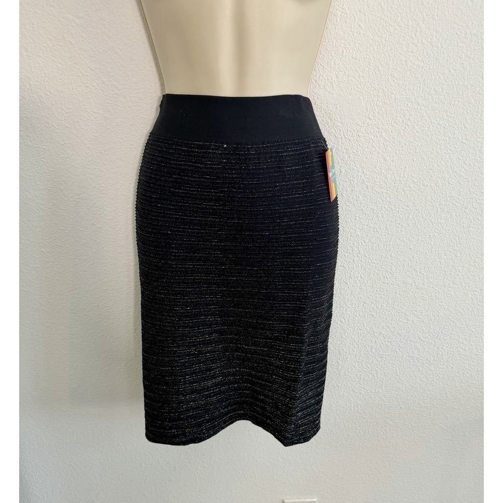 Tees By Tina Pencil Skirt NWT Black Sparkle Knit Stretch One Size Cocktail Party